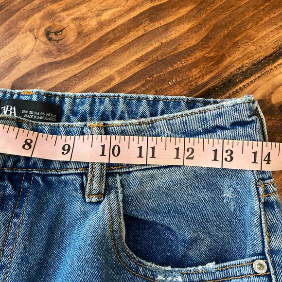 Zara Women's Distressed High Rise Straight Leg Jeans Size 6 - Picture 9 of 13